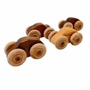 Handmade Wooden Toy Cars Set of 4 – Natural Wood – Vintage Style